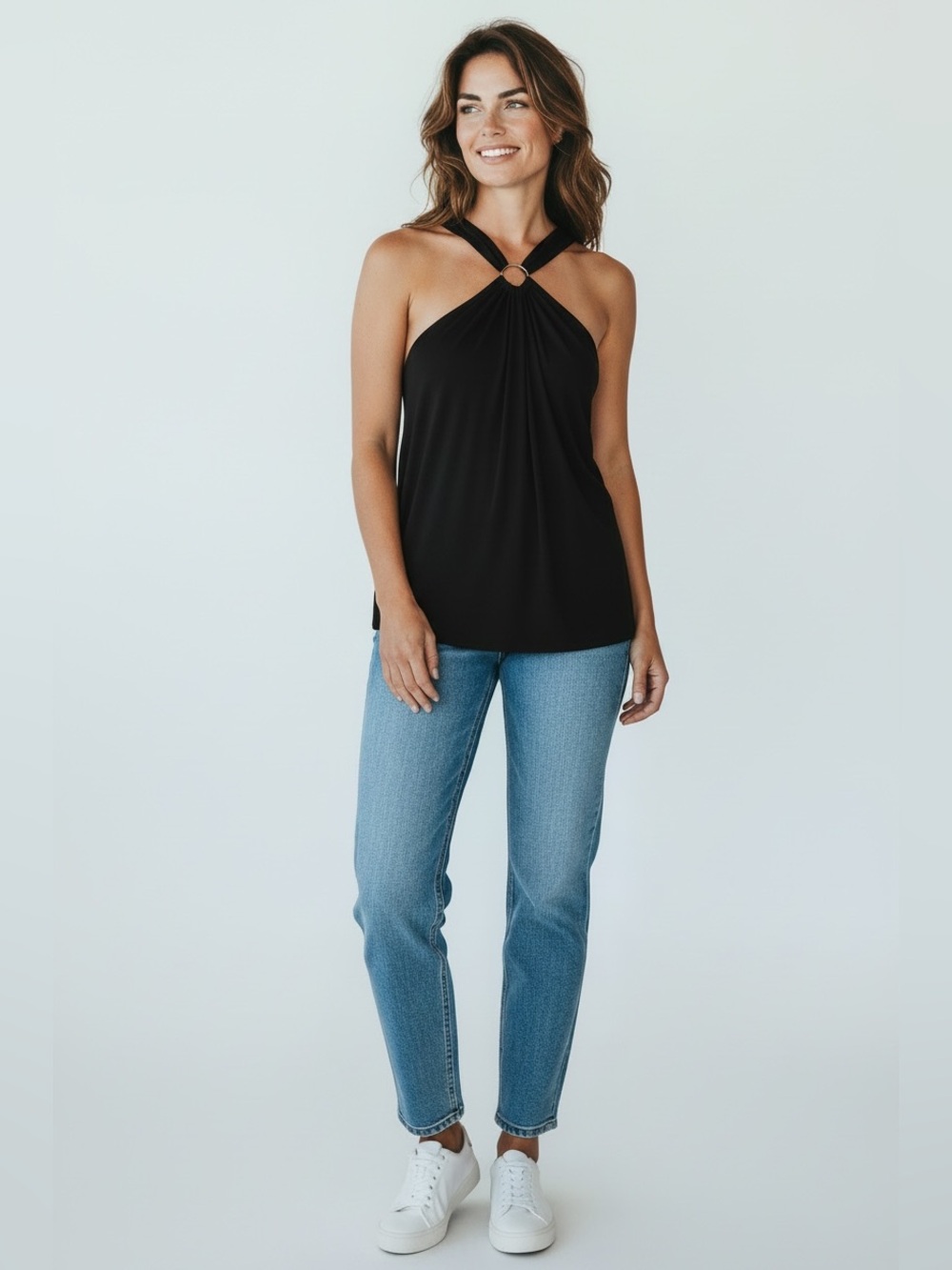 Michael Kors Black Sleeveless Gold Ring Tank Top Size Large NWT